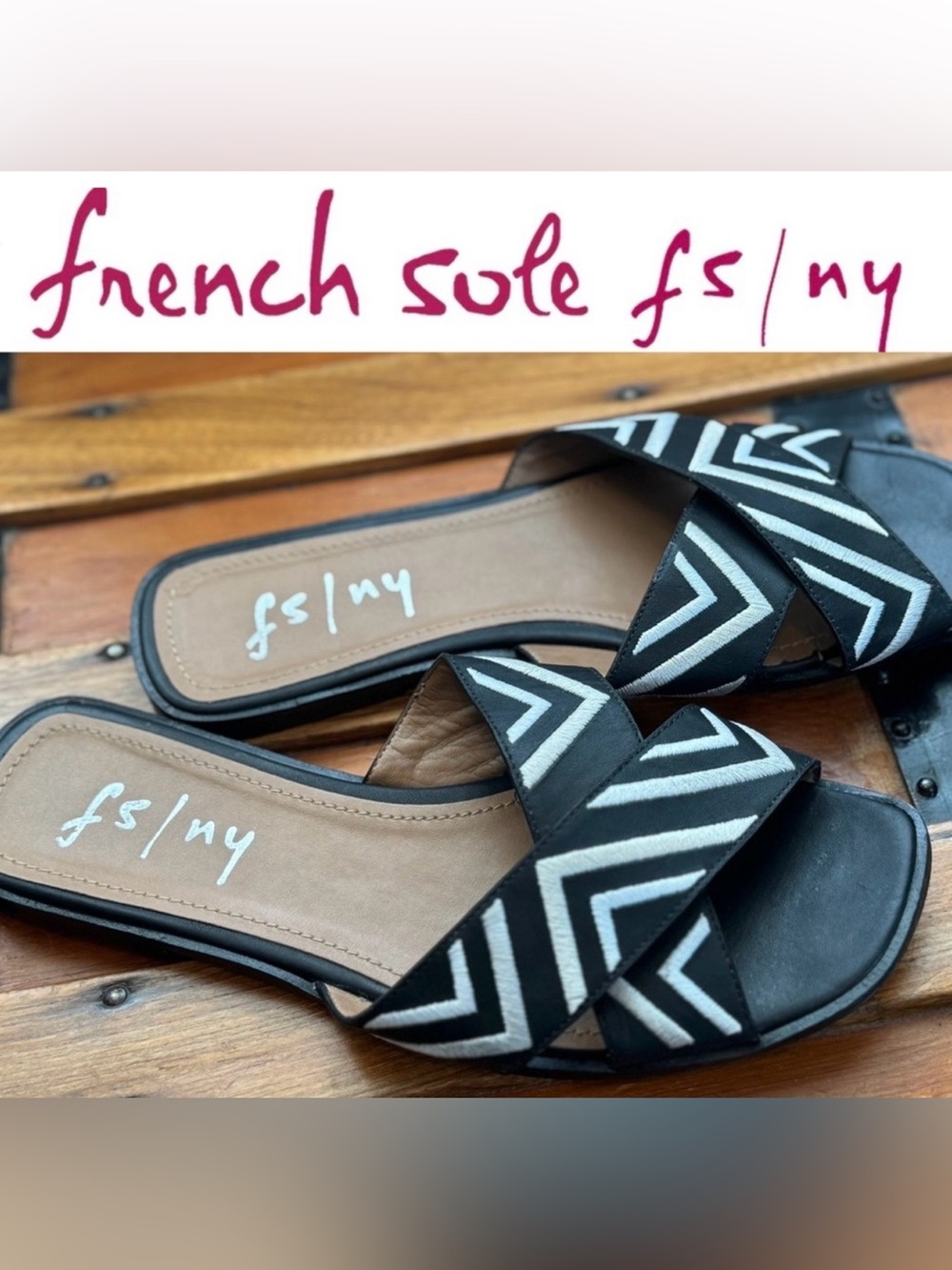 French Sole FS/NY Black and White Flat Sandals